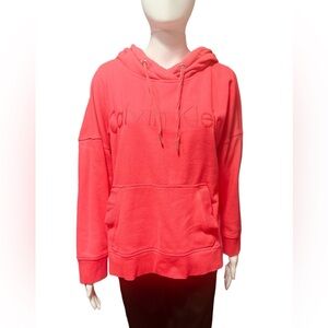 Calvin Klein Red Pullover Hoodie Women's With Thumb Holes Size Medium